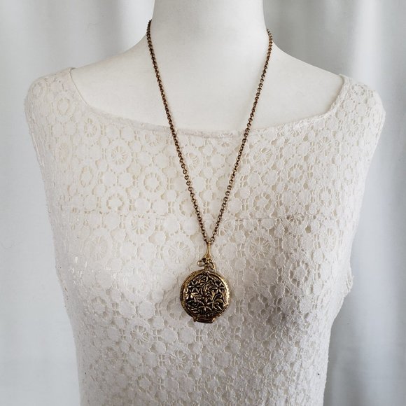 Vintage Locket Pendant. Gold & Silver antiqued tones. Statement necklace. - Picture 1 of 14